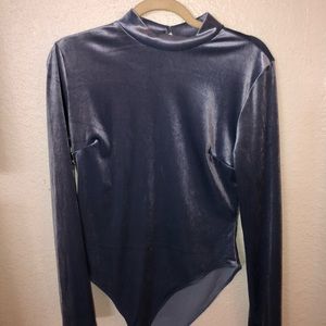 Baby blue  Suede Long sleeve Body Suit